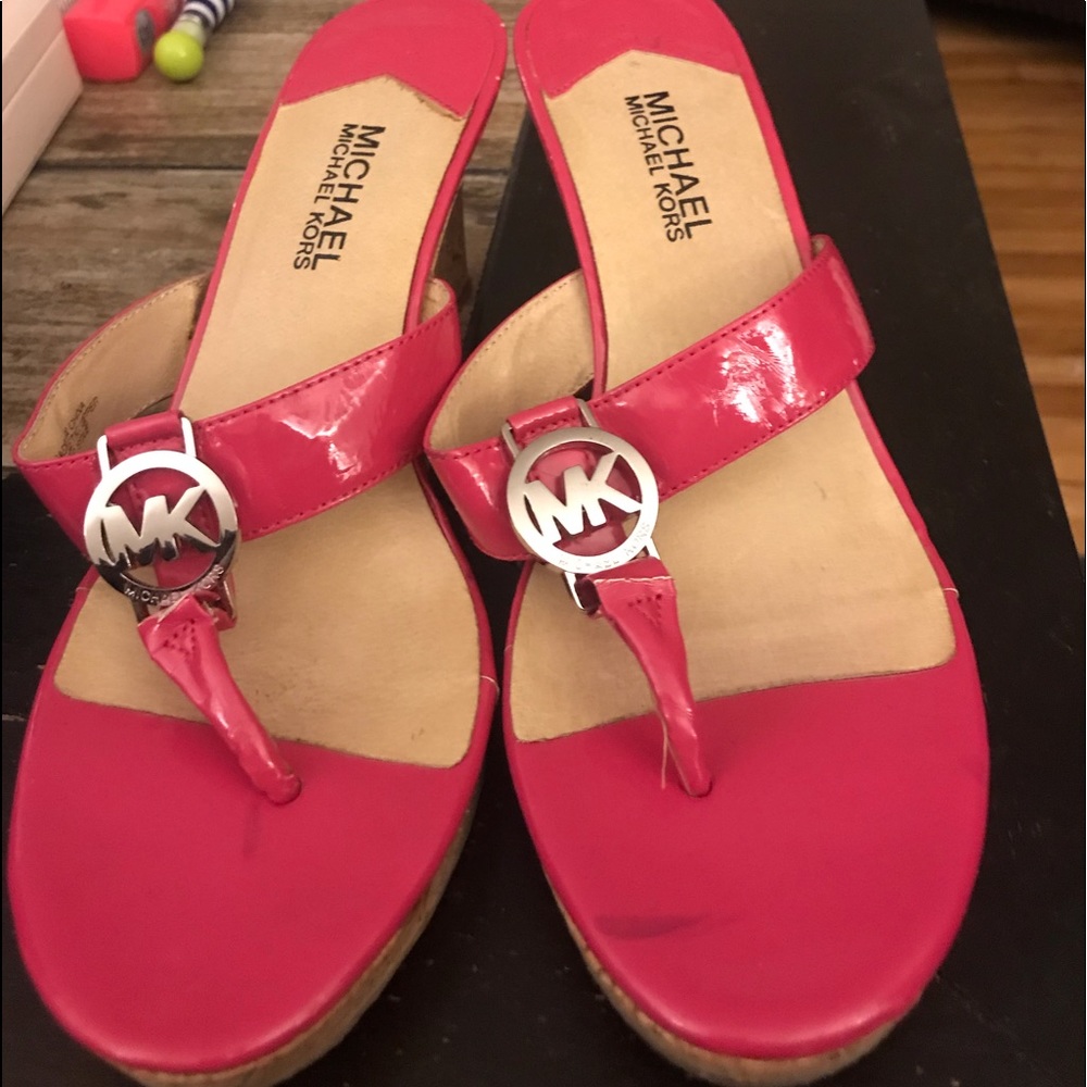 Michael Kors Hot Pink Wedges Sandals Size 9.5